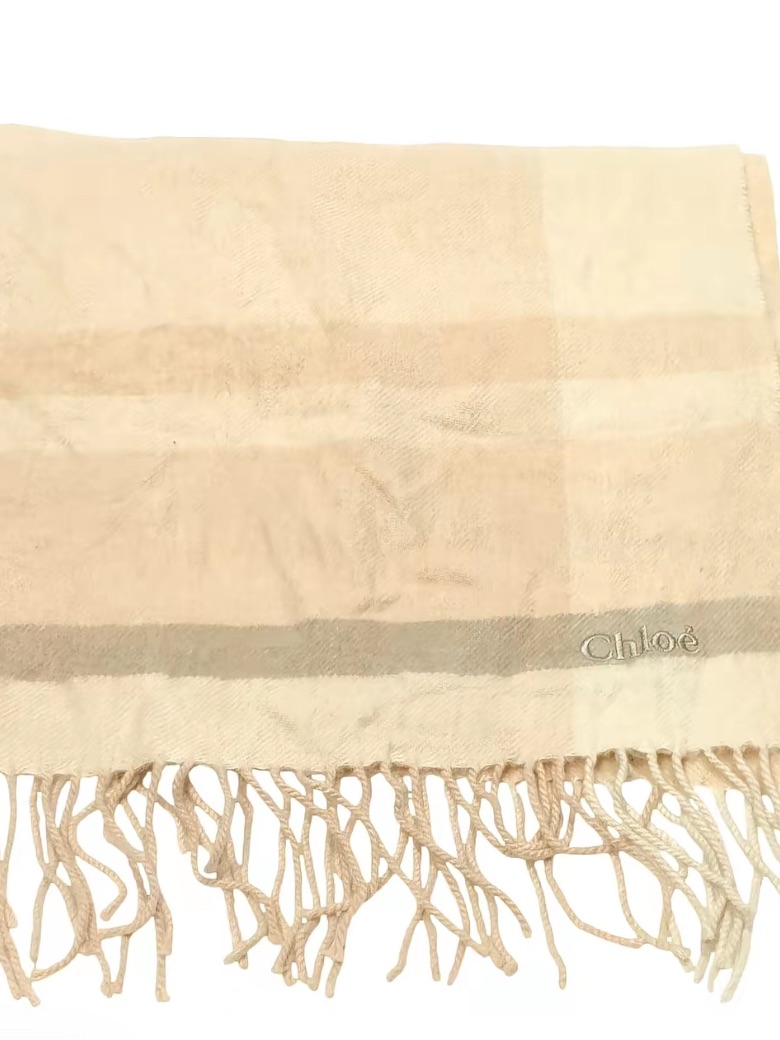 Chlo Cream Beige Plaid Fringe Scarf